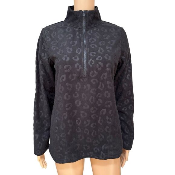 Comfort Code Women's Leopard-Embossed Fleece Quarter Zip Pullover Black XS NWT - Picture 2 of 8